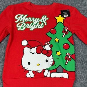 Hello Kitty Christmas Sweatshirt Red Merry Bright Tree XS Kids Long Sleeve New